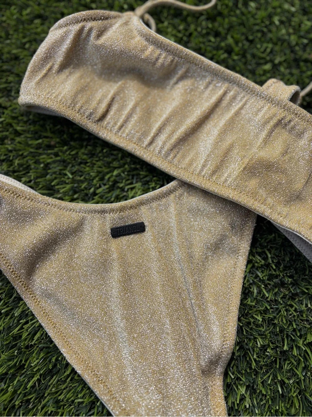 Women’s triangl swimwear gold glitter bikini set